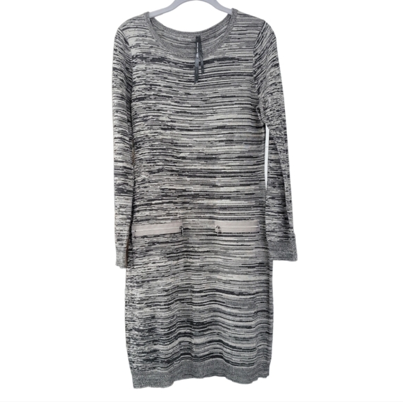 Marc New York Knit Long Sleeve Mini Bodycon Sweater Dress Sz M Grey & Black - Picture 2 of 10